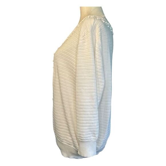 Talbots Beaded Cardigan Sweater White Ribbed Knit Button Front Long Sleeve XL - Picture 3 of 5